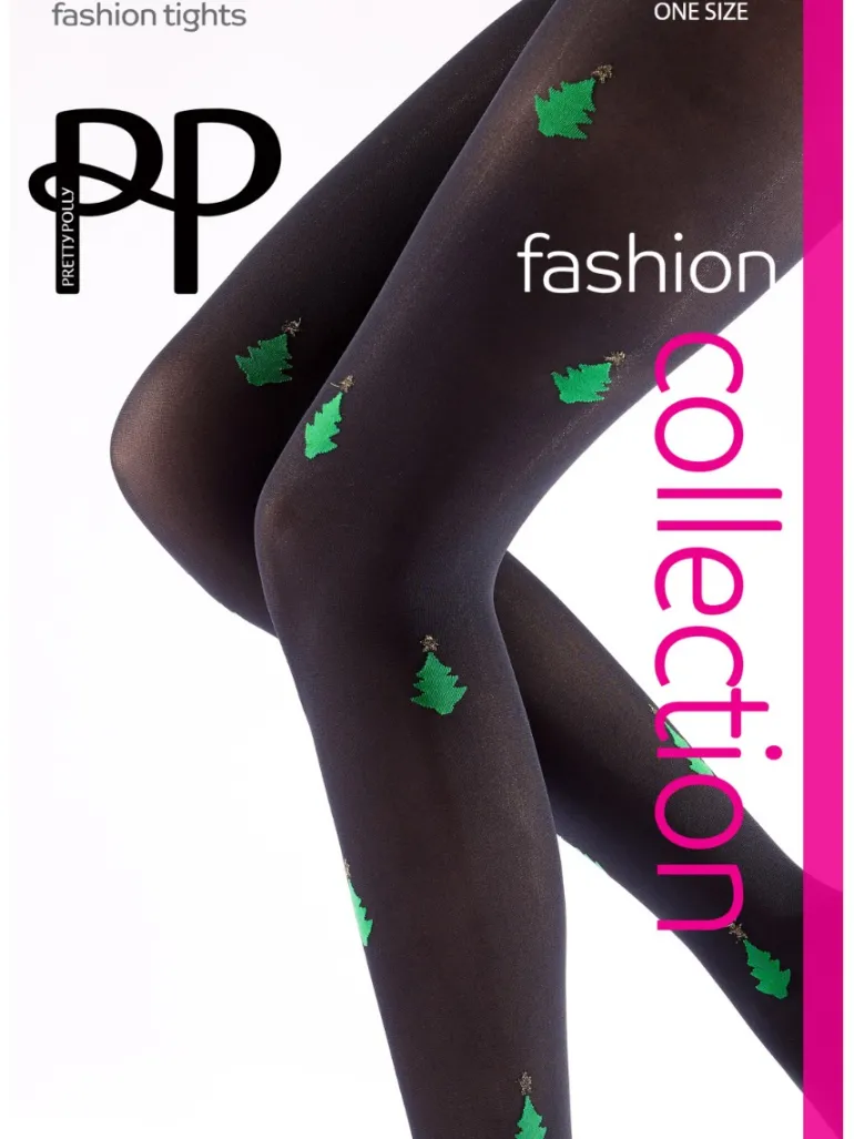 All Over Christmas Tree Opaque Tights - Black Mix