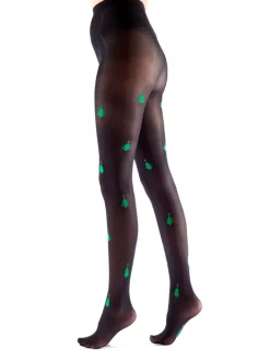 All Over Christmas Tree Opaque Tights - Black Mix