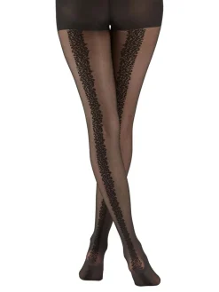 Animal Pattern Back Seam Tights - Black