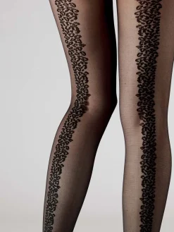 Animal Pattern Back Seam Tights - Black
