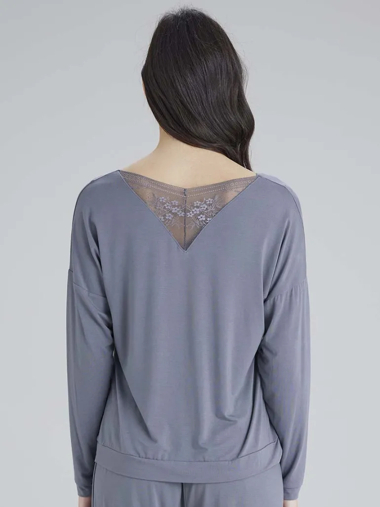 Botanical Lace Slouch Top - Nightshade