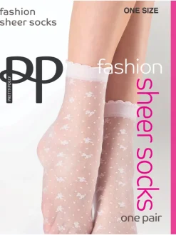 Bow Pattern Sheer Socks - White