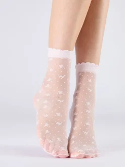 Bow Pattern Sheer Socks - White