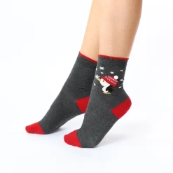 Christmas Penguin Socks - Grey Mix