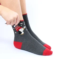 Christmas Penguin Socks - Grey Mix
