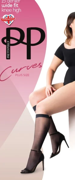 Curves 15 Denier Comfort Top Knee Highs 2 Pair Pack - Nude