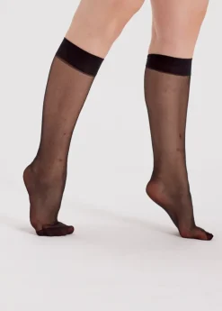 Curves 15 Denier Comfort Top Knee Highs 2 Pair Pack - Black