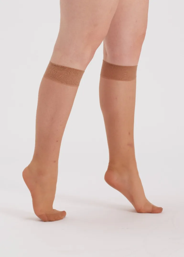 Curves 15 Denier Comfort Top Knee Highs 2 Pair Pack - Nude