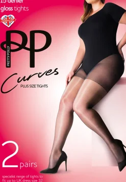 Curves 15 Denier Gloss Tights 2 Pair Pack - Black