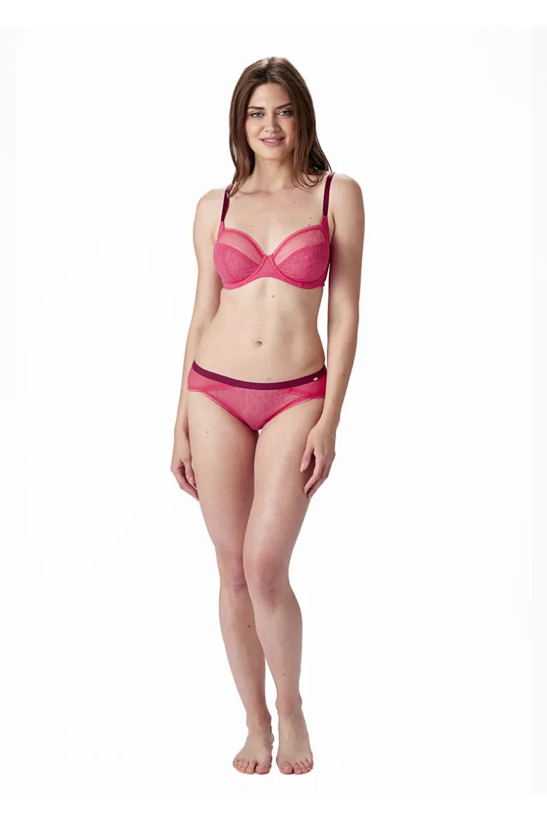 Delicate Lace Non Padded Underwired Balconette Bra - Watermelon