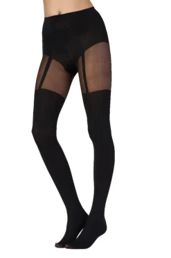 60 Denier Fashion Suspender Tights - Black