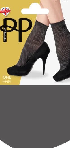 Diagonal Sparkly Fashion Anklets 1 Pair Pack - Black/Silver