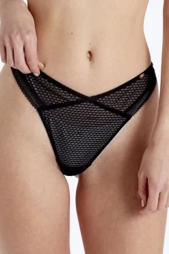 Diamond Mesh V Thong - Black