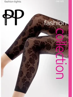 Floral Footless Tights - Black