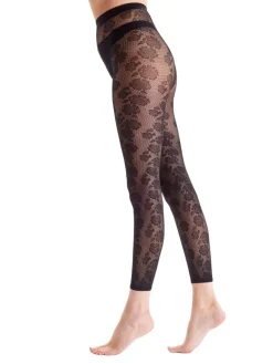 Floral Footless Tights - Black