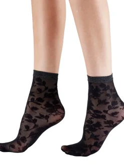 Floral Lace Ankle High Sheer Socks - Black Mix