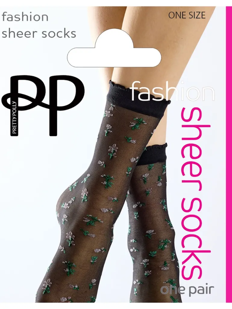 Floral Pattern Sheer Socks - Black
