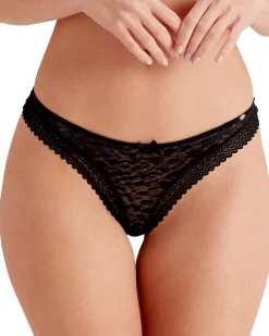 Graphic Mesh Thong - Black