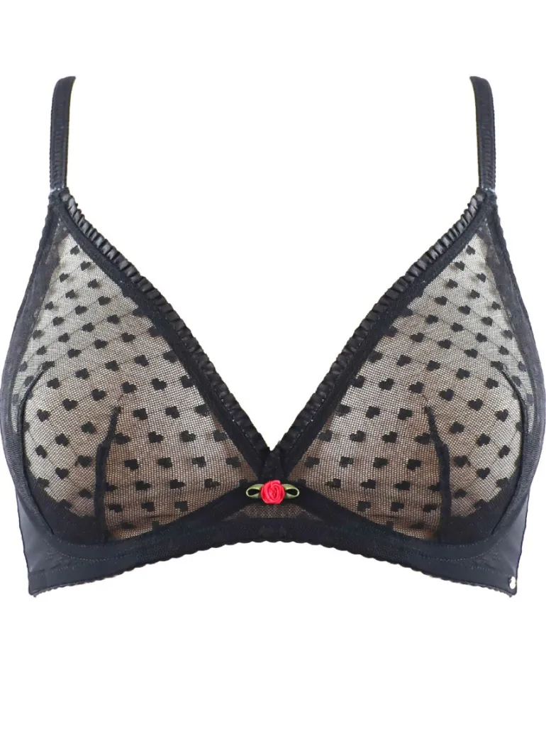 Heart Mesh Non Padded Triangle Bra - Black