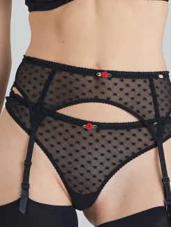 Heart Mesh Suspender - Black