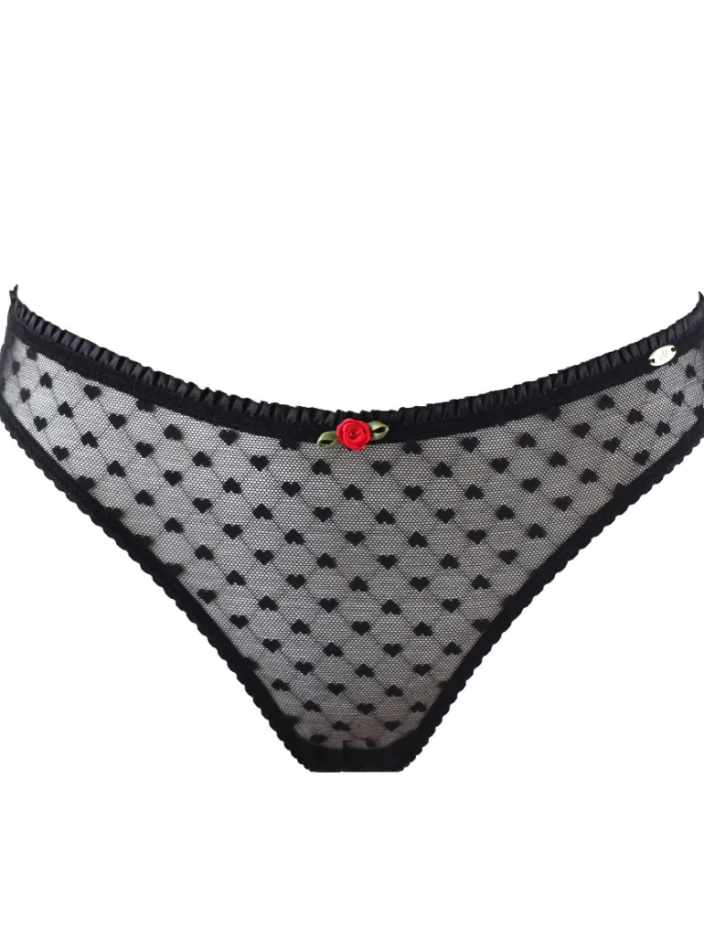 Heart Mesh Thong - Black