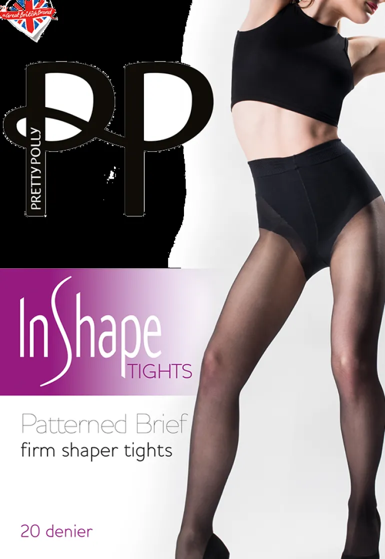 In Shape 20 Denier Patterned Brief Firm Shaper Tights - Black