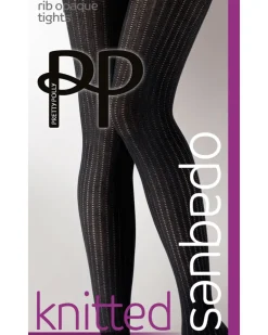 Knitted Opaques Rib Tights - Black