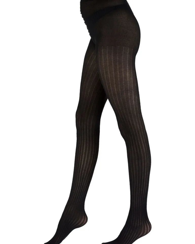 Knitted Opaques Rib Tights - Black