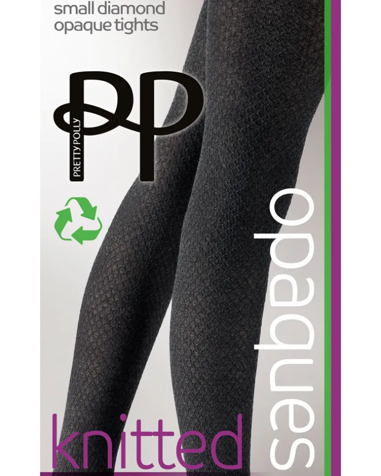 Knitted Opaques Small Diamond Tights - Charcoal