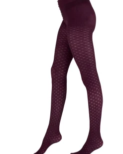 Knitted Opaques Small Diamond Flower Tights - Burgundy