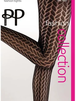 Leaf Net Pattern Tights - Black