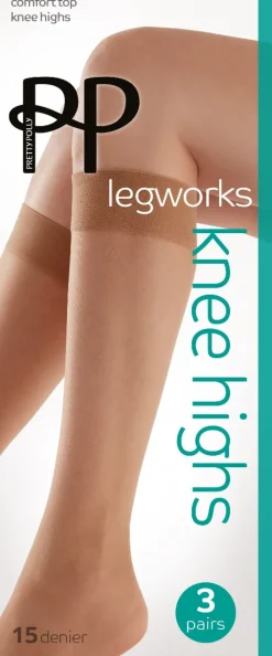 Legworks 15 Denier Comfort Top Knee Highs 3 Pair Pack - Nude