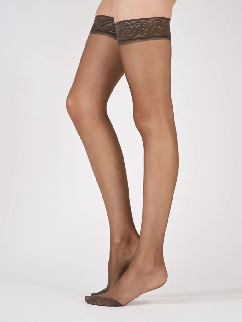 Nylons 10 Denier Lace Top Hold Ups - Barely Black