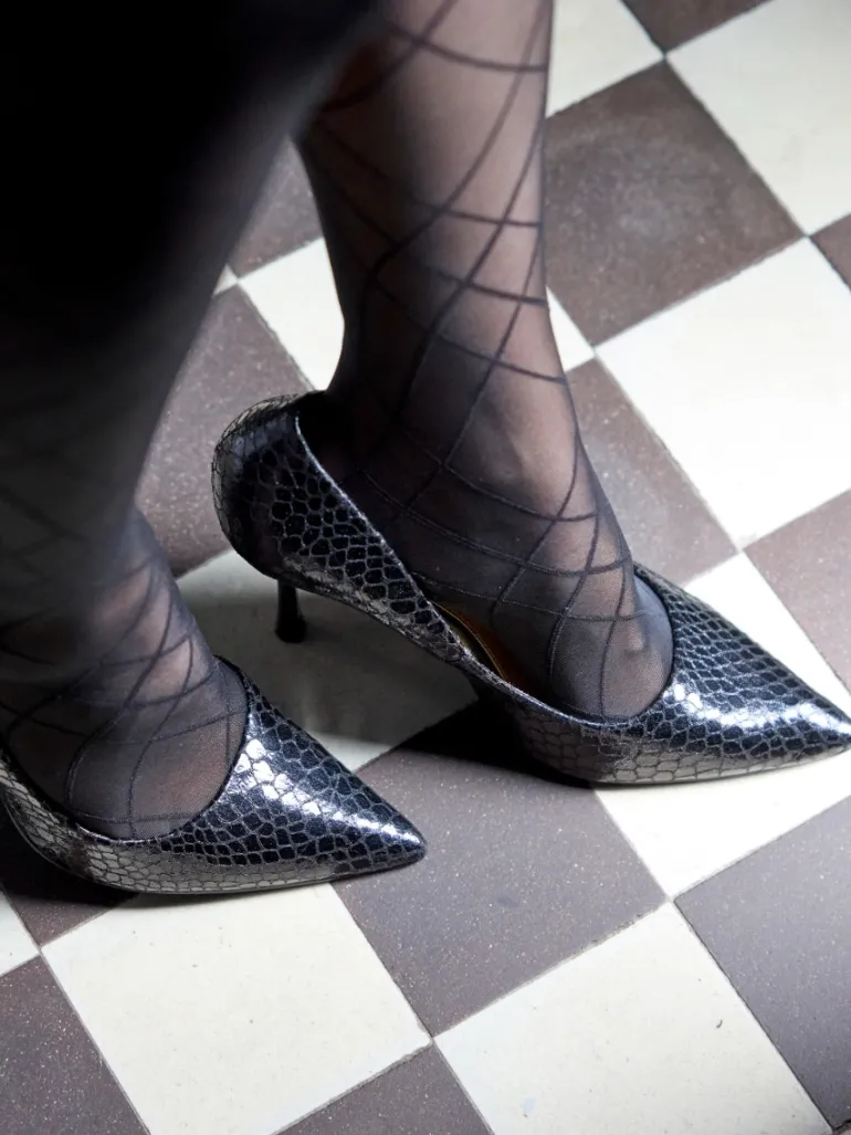 Ribbon Pattern Tights - Black